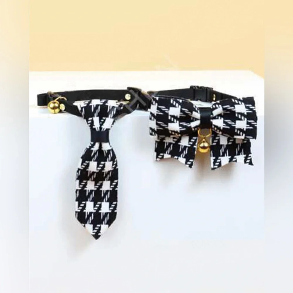 NEW Houndstooth Pet Bow and Tie Set